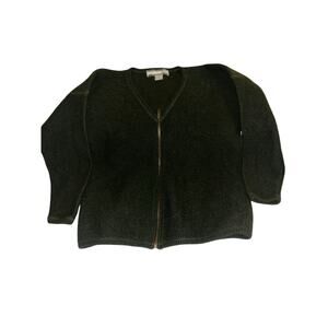 Crystal Kobe Vintage 100% Wool Zip Cardigan Forest Green Sweater XL